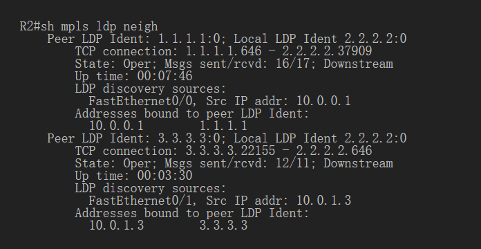 use the shmplsldpneighbors command to verify the LDP neighbors